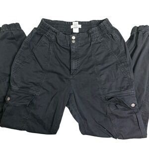 Garage Womens Black Cargo Jogger Pants Elastic Waist Utility Pockets Size Medium